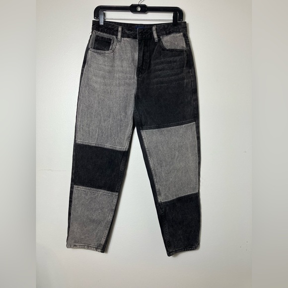 anglekiss Denim - Angle Kiss Mom Jeans Sz 7/28 Black‎ Patchwork Staight Leg Casual Comfort
